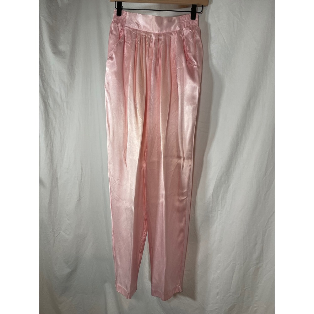 Vintage Jaclyn Smith Pink Satin Lounge Pants High Waist Pleated Size 10 USA Made